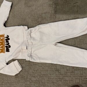 White and Brown Waffle Knit Toddler Set